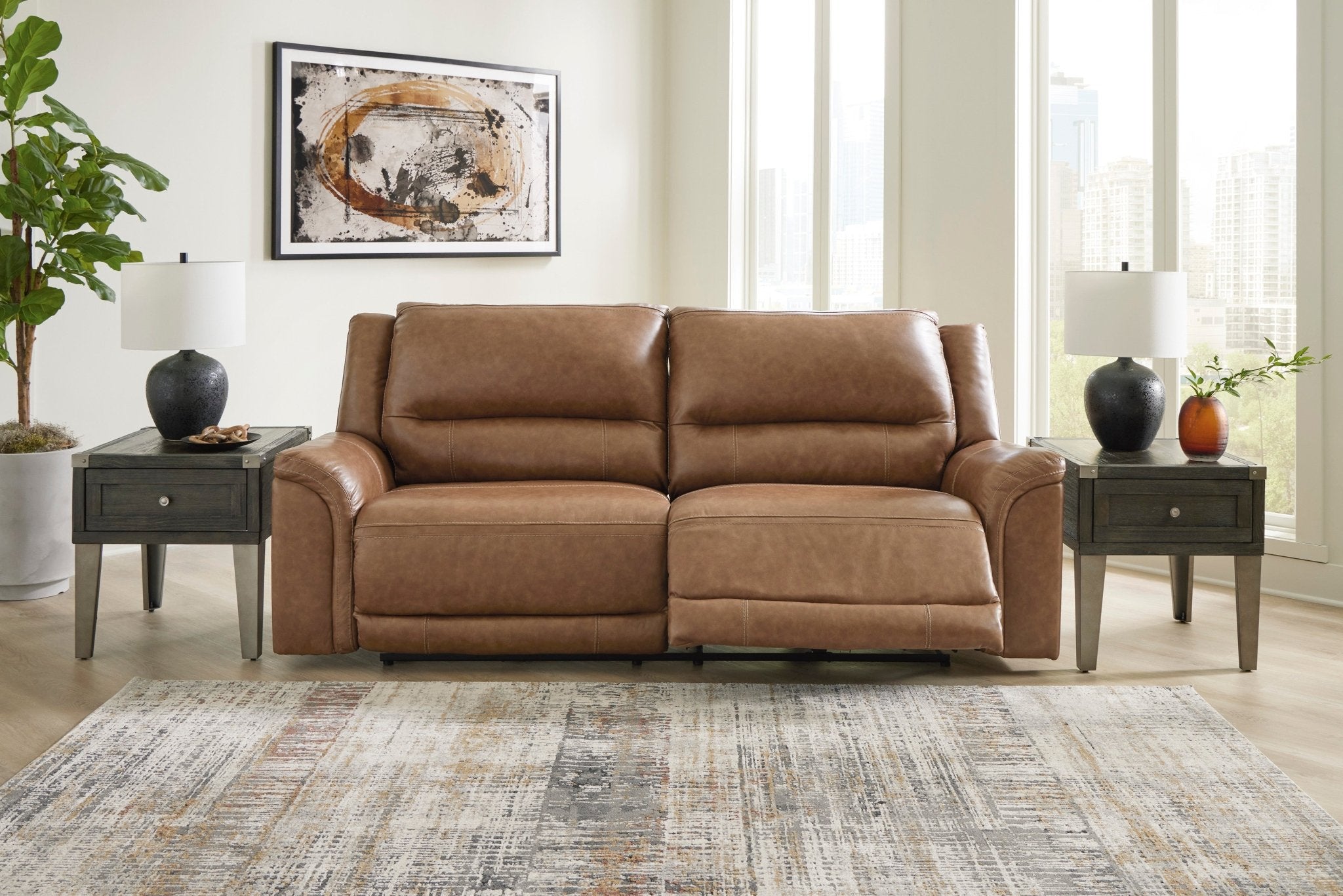 Contemporary Power Reclining Loveseat with Center Console - HER Home Design Boutique